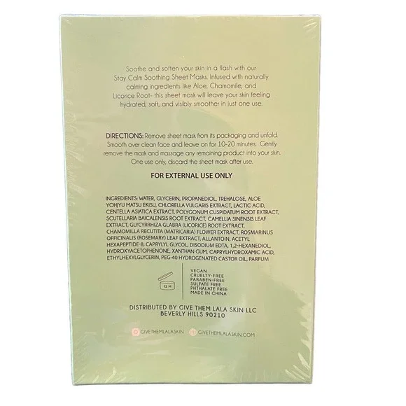 Give Them Lala Skin Stay Calm Soothing Sheet Masks 4 x 25 ML New in SEALED Box - Picture 2 of 2